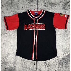 Rare Vintage NHL‎ Chicago Blackhawks Script  Baseball Starter Jersey Mens XL